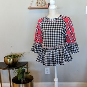 RARE NWT Pankaj & Nidhi Gingham Swing Top